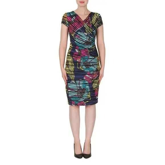 Joseph Ribkoff Ruched Multicolor Dress Size 12 - Picture 5 of 5